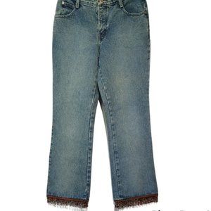 Liquid X Jeans  sz 7  Retro  Y2K  Vintage  Cropped   Beaded Fringe style-609-A07